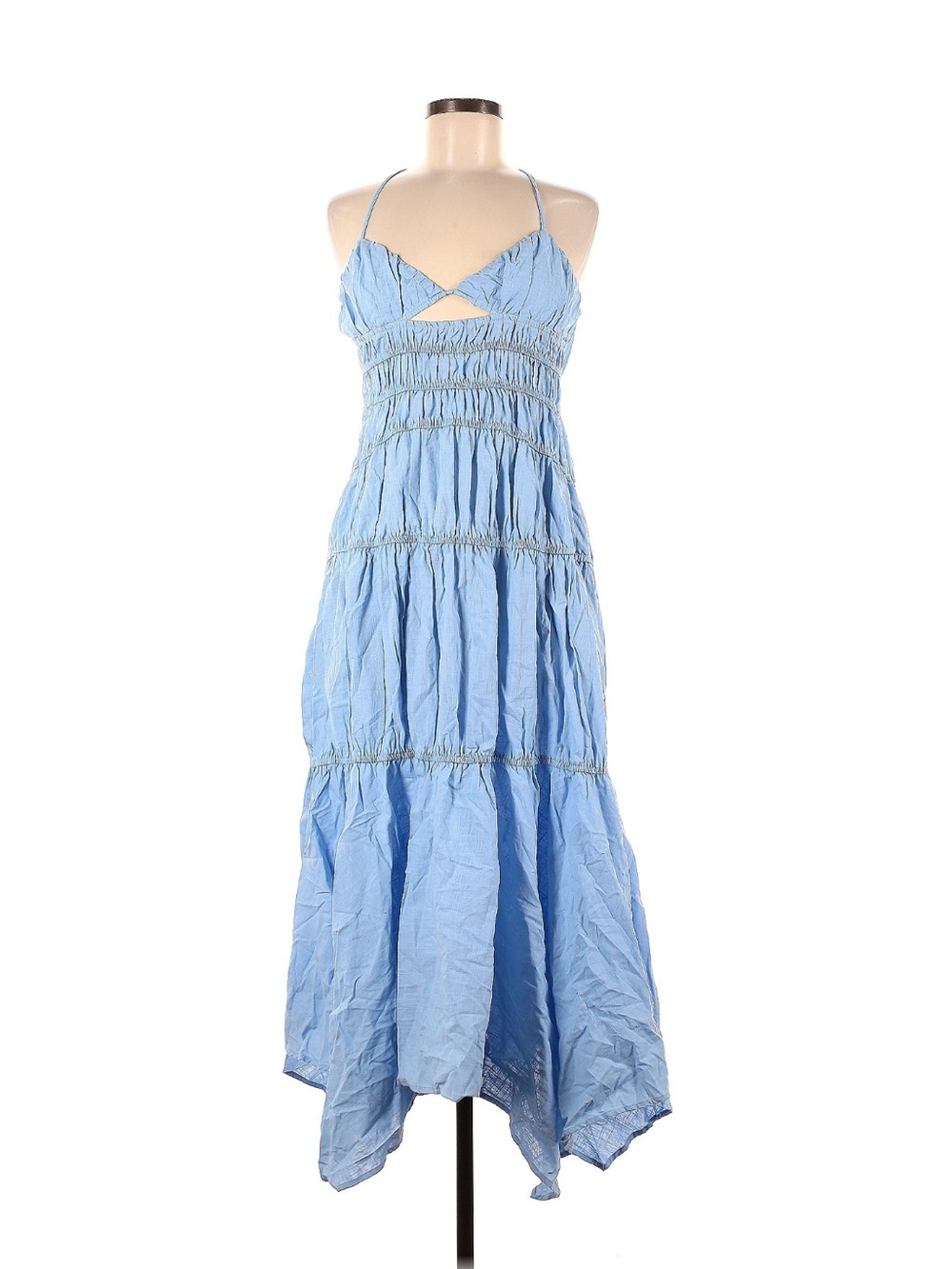 Light Blue Spaghetti-Strap Maxi Dress with Smocked Bodice